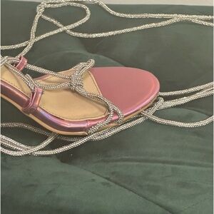 pink heels with rhinestone ties